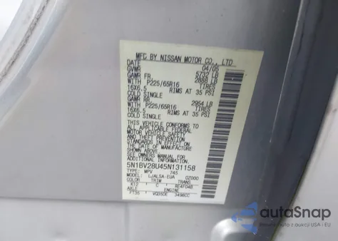 2005 Nissan Quest 3.5 S from USA, damaged, VIN 5N1BV28U45N131158